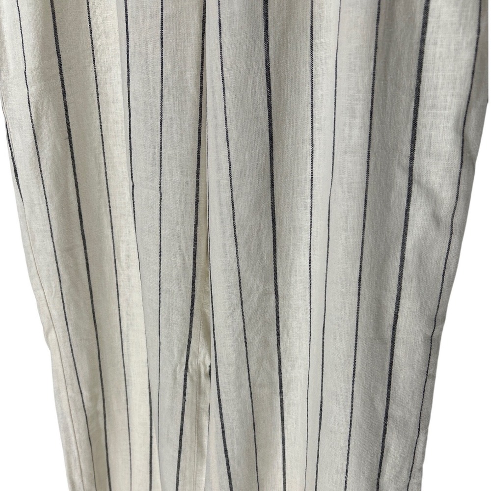 Gap High Rise Linen Blend Trousers Side Button Wide Leg Ivory Stripe Size 18 EUC - Picture 4 of 11